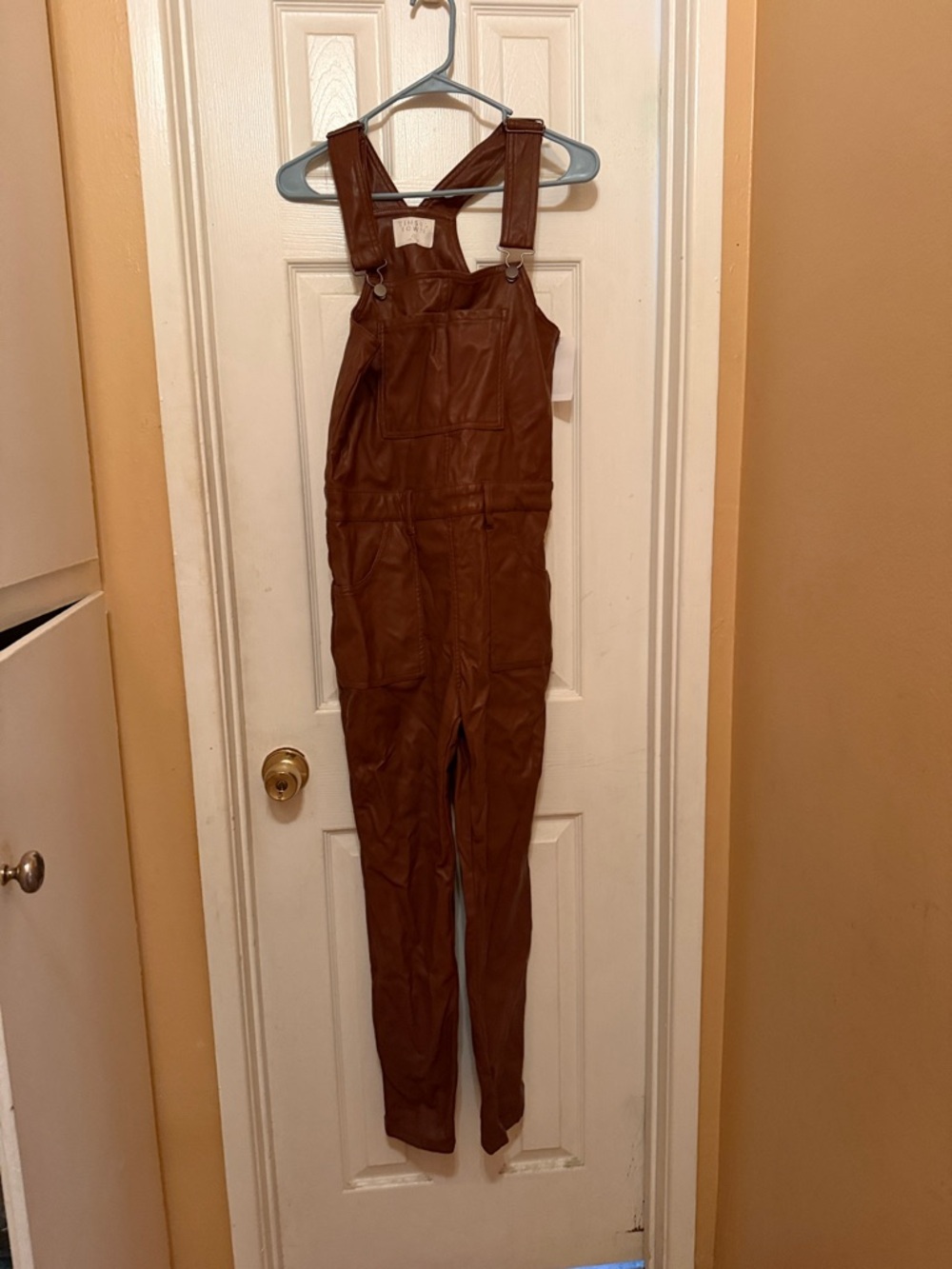 Tinseltown Brown Faux-Leather Jumpsuit Overalls